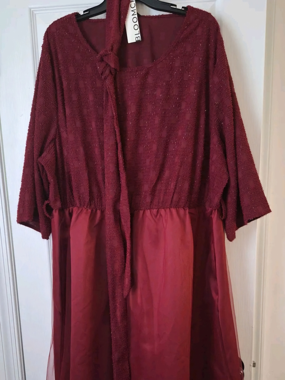 BloomChic Burgundy Textured Tulle Midi Dress w/ Belt Plus Size 26 NWT - Picture 6 of 6